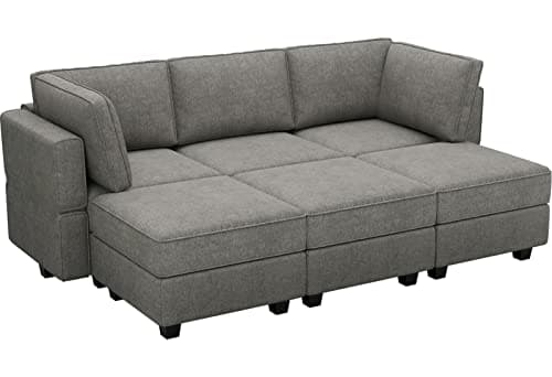 Belffin Terry Fabric Modular Sectional Sleeper Sofa Bed with Storage Convertible Sectional Couches for Living Room 6 Seaters Light Grey Modular Sofa 8