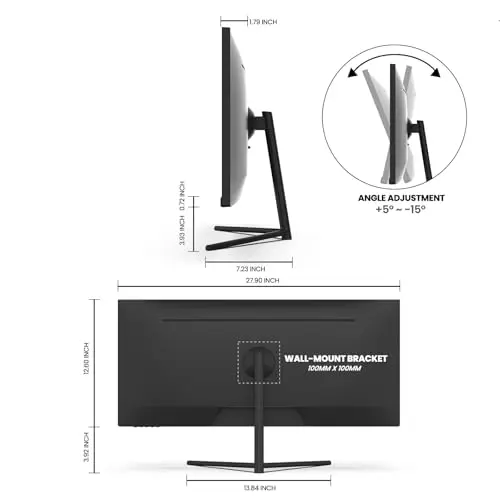 CRUA 30-inch Gaming Monitor 200HZ, 21:9 WFHD(2560X1080P) Ultrawide Computer Monitor, IPS Screen,120% sRGB, PIP/PBP, HDMI 2.0 & Displayport 1.4,Support FreeSync,Wall Mountable/Tilt Adjustable- Black 7