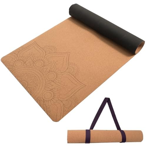 U&M 72'' x 26'' Cork Hot Yoga Mat (5mm Thick) - Natural Tree Rubber Base & Cork Surface, Absorbs Sweat & Non-Slip, Provides Sufficient Support for Hot Yoga/Pilates/Fitness (7.5lbs)