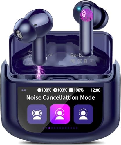 QXUFV Wireless Earbuds, Bluetooth 5.4 Headphones Multi-Function Touch Screen with 5 EQ Modes, 48H Ear Buds Bass Stereo with ANC Noise Cancelling/Transparency Mode, IPX7 Bluetooth Earbuds, Dark Blue