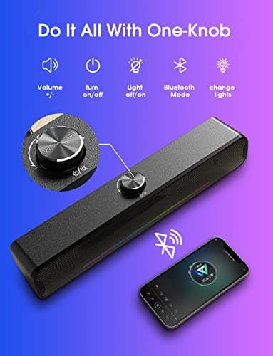 NOOTRY Computer Speakers, Bluetooth RGB Laptop SoundBar, 16W Dual HiFi Stereo with 6 LED Color Mode Soundbar, USB Powered Computer Speakers for Monitor, Phone, PC, Laptop 6