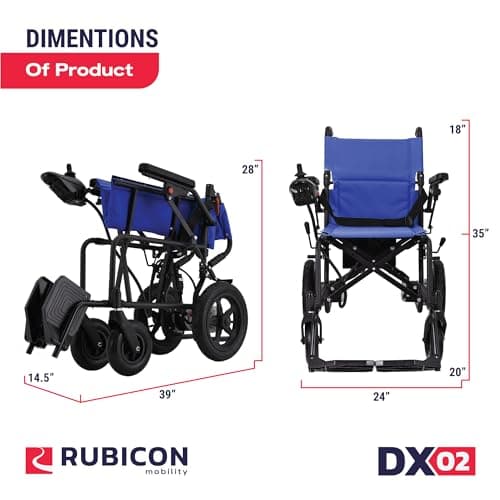 Rubicon DX02- Lightweight (Only 40lbs) Foldable Electric Wheelchair for Seniors - 12 mi Long Cruise Range with 500W Powerful Motor - Airline Approved with Detachable Battery (Model2) 6