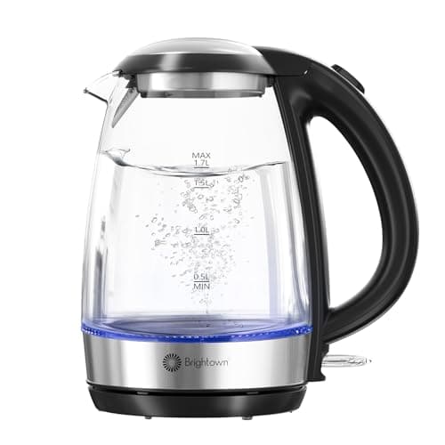 Brightown Electric Glass Kettle for Tea and Coffee, BPA-Free, Fast Boiling, Auto Shut-Off, 1.7 L, 1500W
