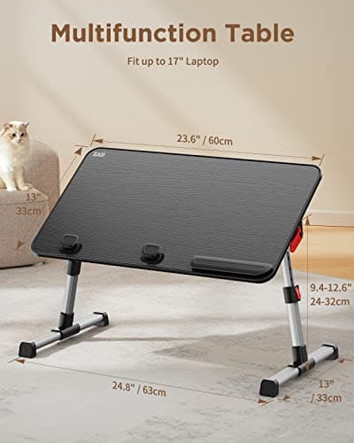 SAIJI Laptop Bed Tray Table, Adjustable Home Office Standing Desk Portable Lightweight Foldable Lap Desk for Sofa Couch Floor Working Studying Reading Writing Eating,Fit Up to 17" Laptop(Large，Black) 6