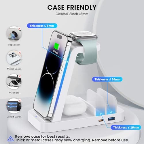 GAUOLN Wireless Charger for iPhone - 5 in 1 Charging Station for Multiple Devices Apple: Fast Wireless Charging Stand Dock for iPhone 17 16e 16 15 14 13 12 Pro Max Apple Watch Airpods(White) 6
