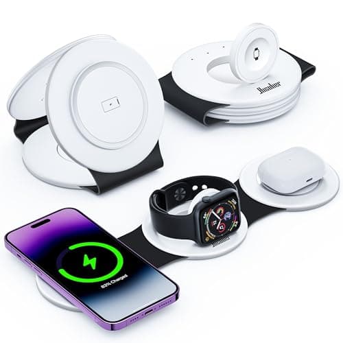 Hicober 3 in 1 Charging Station for Apple Multiple Devices, Foldable Travel Wireless Charger 18W for iPhone Air 17 16 15 14 13 Pro Max Plus &Apple Watch Series/Airpods Black&White