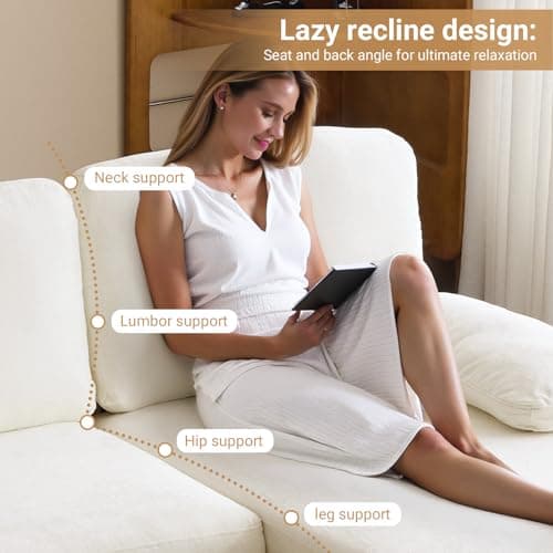 VINGLI 110" Sectional Couches for Living Room,U Shaped Couch with Double Chaise, 4-Seat Sofa Set with Chenille Fabric for Home Furniture,Beige 8