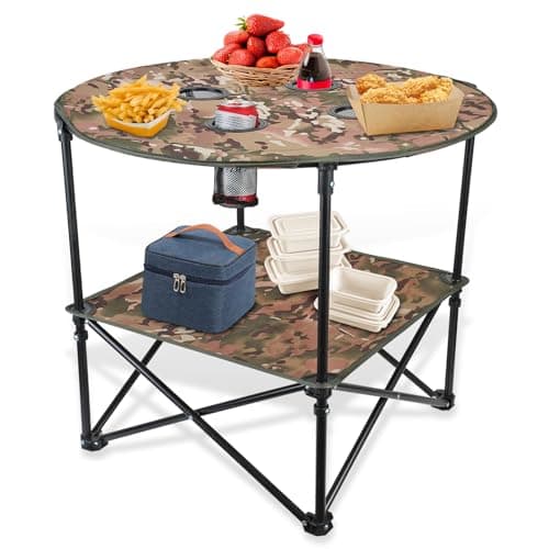Toborher Portable Beach Table, Picnic Table 29 Inch Folding Table with 4 Cup Holders and Bag, Lightwegiht Camping Table, Tables for Beach, Outside, Picnic, Patio