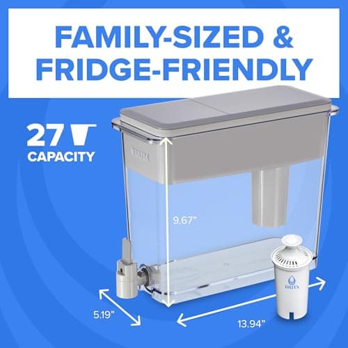 Brita UltraMax Large Water Dispenser With Standard Filter, BPA-Free, Reduces Copper, Cadmium and Mercury Impurities, Lasts 2 Months or 40 Gallons, Includes 1 Filter, Kitchen Accessories, Large 27-Cup 7