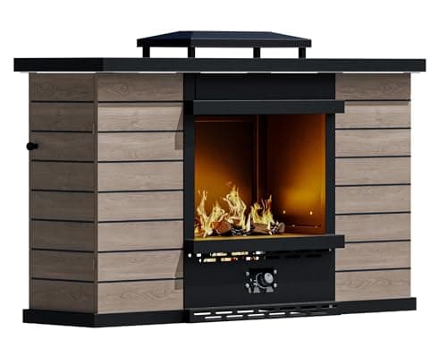 MaxMulti Outdoor Propane Fireplace, 50,000 BTU Gas Fire Pit with Ceramic Logs, Rain Cover, 63 Inch Steel Metal Smokeless Fireplace for Patio, Deck, CSA Certified (63 x 41 Inch) 9