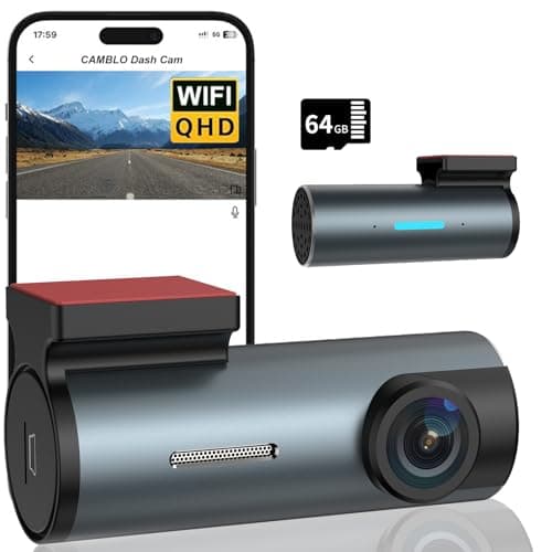 CAMBLO Dash Cam Front FHD 1080P,Mini Dash Camera for Cars,with 64GB Card,Car Dash Camera,Built-in WiFi App,Dashcam for Cars,Night Vision,Dash Cams,Loop Recording,150°Wide Angle,360° Rotation