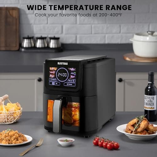 SUSTEAS Air Fryer, 5-Quart Family Size, One Touch Digital Control Presets with 400F Heat, French Fries, Chicken, Meat, Fish, Nonstick Quick & Easy Meals in Minutes, Black 5