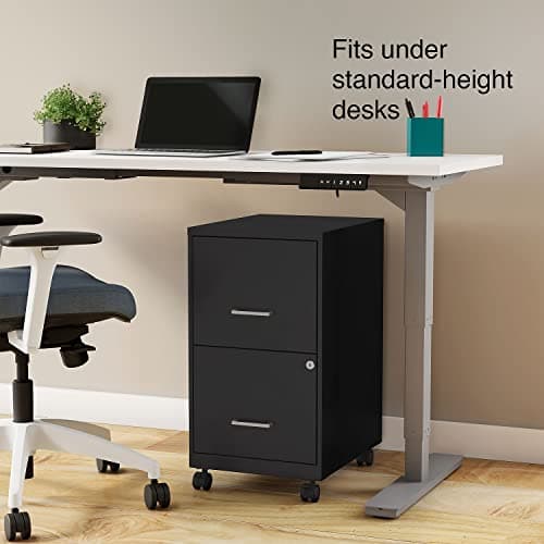Staples 2-Drawer Vertical File Cabinet, Letter Size Documents, Lockable & Mobile, 18" D x 14" W x 26.3" H, Black 9