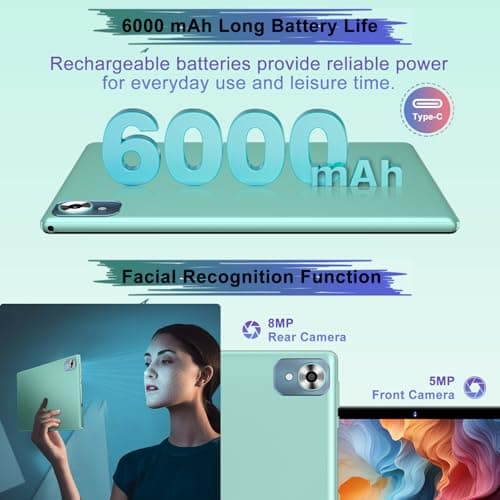 2025 Android 14 Tablet with Keyboard 20GB+128GB+1TB Expand, 10.1 Inch Octa-Core 2-in-1 Tablets with HD IPS Display, 5G WiFi 6, 6000mAh Battery, BT5.0, Split Screen, Widevine L1, Mouse, Case -Green 6
