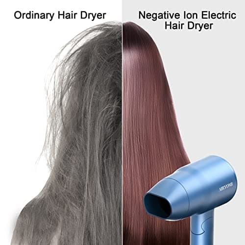 AIRYOMI Portable Travel Hair Dryer Dual Voltage, Lightweight Small Blow Dryer with EU Plug, 1875W Compact Hairdryer with Folding Handle, Concentrator Attachment Hair Dryer for Women Men (Blue) 6