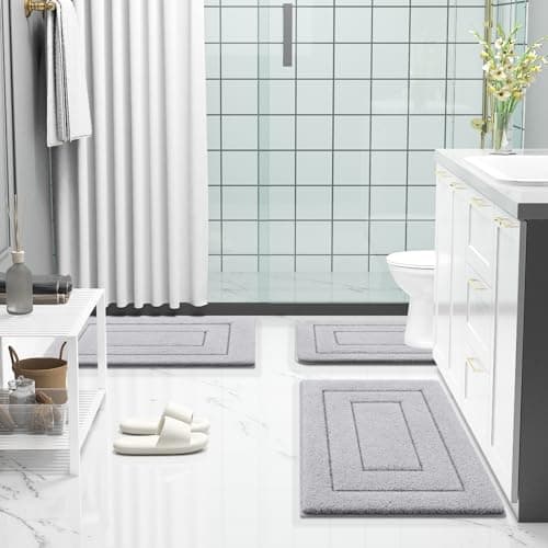 Buganda Bathroom Rugs, 24" x 16", Soft and Absorbent Microfiber Bath Rugs, Non-Slip Shaggy Shower Carpet, Machine Wash Dry Bath Mats for Bathroom Floor, Tub and Shower, Grey 7