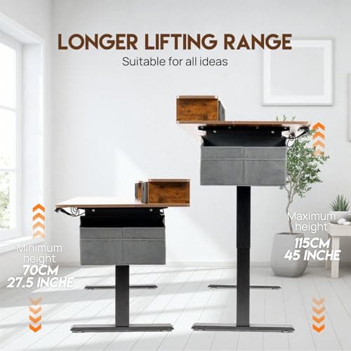 PORIYA 60x28, Dual Motor Desk, Dual Drawer Splice Board, Acceptable 220V,Standing Desk with Storage Shelf, with Independent Outlet and USB Charging(Wood 60 * 28 Dual Motor) 5
