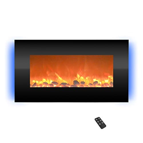 Northwest Electric Fireplace - 30 Inch Wall Mounted Fireplace - 13 Backlight Colors and Remote Controlled LED Flames, Heat, and Brightness (Black)