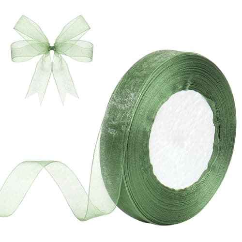 Partyeah 5/8 Inch x 50 Yards Sheer Organza Ribbon Chiffon Ribbon for Gift Wedding Flower Bouquet Wrapping Decorations Crafts (Sage Green)