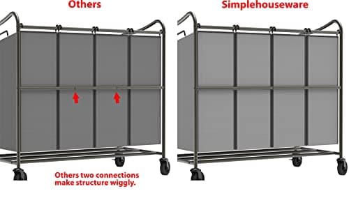 Simple Houseware 4-Bag Heavy Duty Laundry Sorter Rolling Cart, Dark Grey 8