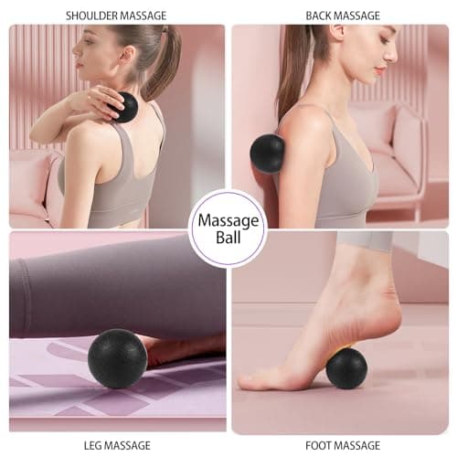 5 in1 Foam Roller Set, Trigger Point Foam Roller, Massage Roller Stick, Massage Ball, Resistance Band for Deep Muscle Massage Pilates Yoga,Fitness Exercise for Whole Body (Black) 5