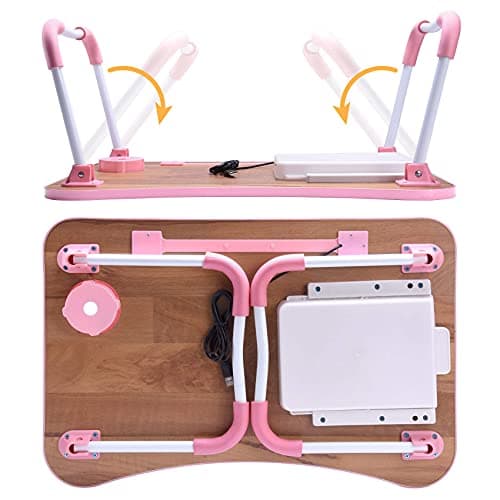 Slendor Lap Desk with Tablet Slot, Foldable Laptop Table with Storage Drawer for Bed，Portable Bed Desk for Laptop, Computer Tray with Cup Holder Notebook Stand Reading Holder for Couch Floor, Pink 7