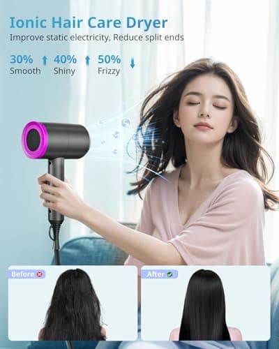 SHRATE Lightweight Ionic Hair Dryer with Diffuser - Powerful 1800W Blow Dryer for Fast Drying - Professional Low Noise Mini Hair Dryer for Travel, Gifts, Hair Styling 5