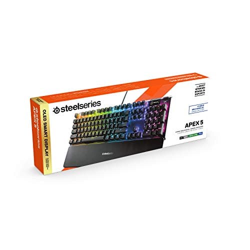 SteelSeries USB Apex 5 Hybrid Mechanical Gaming Keyboard – Per-Key RGB Illumination – Aircraft Grade Aluminum Alloy Frame – OLED Smart Display (Hybrid Blue Switch) 9