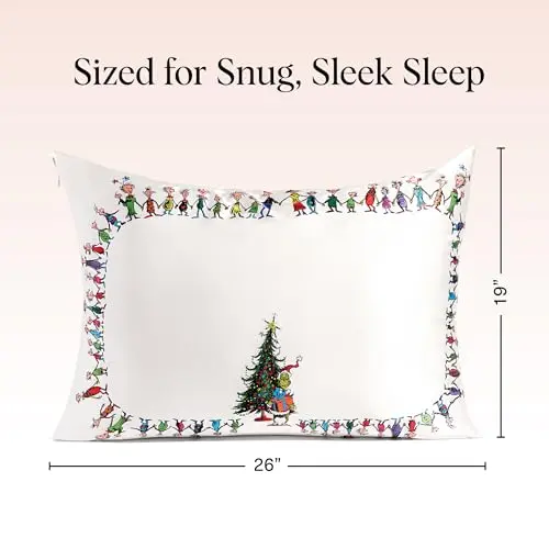 The Grinch x Kitsch Satin Pillowcase with Zipper for Hair & Skin - Softer Than Silk Pillow Cases, Machine Washable Cooling Satin Pillow Case, Wrinkle-Free Pillow Cases Standard Size 19x26, Who-Ville 5