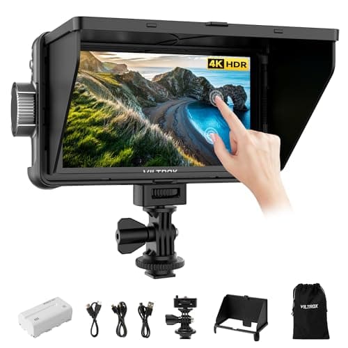 VILTROX DC-550 Lite 5.5 inch Camera Video Monitor, Touchscreen 4K HDMI in/Output Camera Field Monitor Kit with Battery Sunshade Hood, 400Nits 1920x1008 Peaking Focus Assist Filming On Camera Monitor