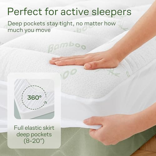 Ultra Soft Queen Size Mattress Topper - Viscose Made from Bamboo Pillow Top Mattress Pad for Back Pain Relief - Naturally Cooling for Hot Sleepers, Green 5