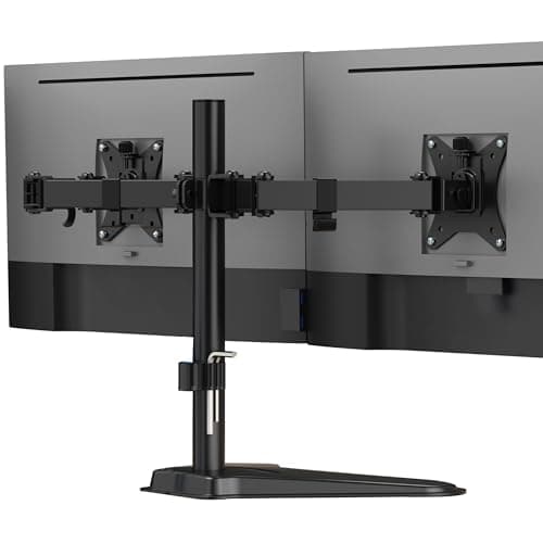 Mount-It! Dual Monitor Stand for Desk, Free Standing Monitor Mount for 2 Screens up to 32”, Height Adjustable with Tilt, Swivel & Rotation, VESA 75x75 & 100x100