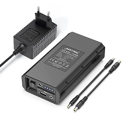 NASTIMA 12V 6000mAh Lithium Iron Phosphate Power Bank with 14.6V 1.5A Charger, 2000 Cycles 12.8V 6AH LiFePo4 Rechargeable Battery with DC 12V 9V and 5V USB Output for LED Strip, CCTV Camera, Mobile