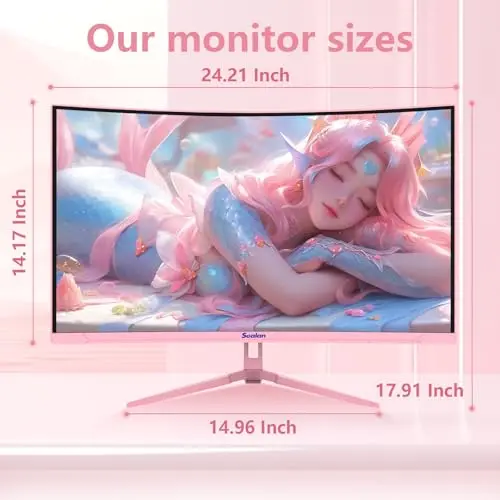 Sealan Pink 27 inch Curved Gaming Monitor 2K 165Hz, QHD 1440P,1800R LED Display,Pink Computer Monitor,1ms (MPRT),FreeSync,Eye-Care Technology, DP, HDMI Port for Gaming Home Office,VESA(75mm*75mm) 7