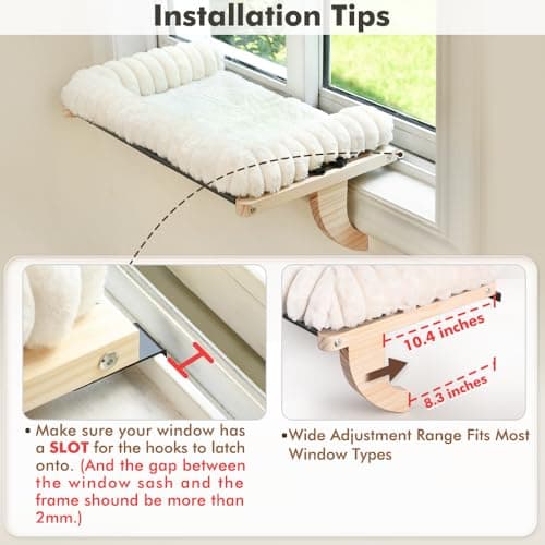 valigogo Cloud-Soft Cat Window Sill Perch with Zipper Designed Cushioned Bed, Supportive Cat Window Seat with Premium Solid Wood & Sturdy Metal Frame, Pet Hammock Bed for Large Cats (Large, White) 7