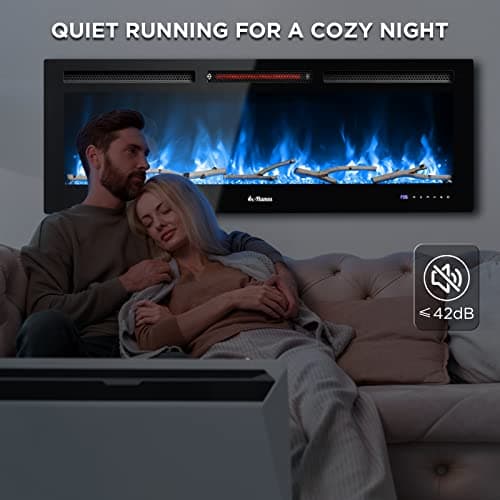 TURBRO 50” Smart WiFi Infrared Electric Fireplace with Sound Crackling and Realistic Flame, 1500W Quartz Heater, Recessed or Wall Mounted, Adjustable Flame Effects, Remote Control and App, in Flames 5