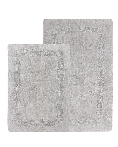 WOVEN ST. Reversible Tufted Bath Rugs | Area Rugs for Spa, Vanity Shower, Bathrooms, Kitchen, Bedroom | Water Absorbent | 100% Cotton | Pack of 2 | 17’’ x 24’’ & 21’’ x 34’’ Inches | Light Grey