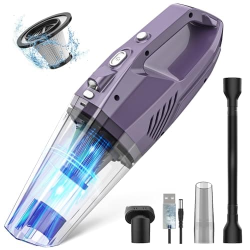 Handheld Vacuum Cordless - Car Vacuum Portable & Small Vacuum Cleaner with 6KPa Suction, USB Vacuum Cordless Rechargeable, HEPA Filter, LED Light for Pet Hair, Home, Car, Office - Includes Accessories