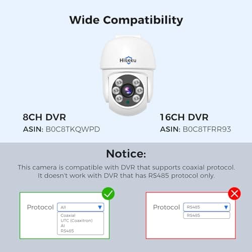 【355°Pan and 90°Tilt】 Hiseeu 5MP AHD CCTV PTZ Home Wired Security Camera 100ft IR Clear Night Vision Analog TVL Security Dome Wired Camera for Indoor Outdoor Security Replacement Camera 1PCS 9