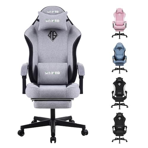 SITMOD Fabric Gaming Chairs with Footrest, PC Computer Ergonomic Video Game Chair for Adults Backrest and Seat Height Adjustable Swivel Task Chair with Headrest and Lumbar Support