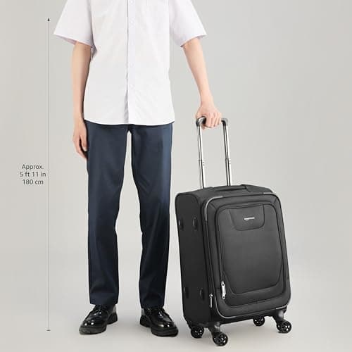 Amazon Basics 20" Carry-On Luggage, Softside Suitcase With TSA Lock, 8 Spinner Wheels, Telescoping Handle, Front Exterior Pocket, 3 Interior Pockets, Black 7