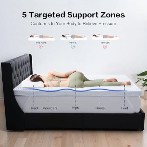 RISAR Memory Foam Mattress Topper Queen Size Bed Topper Queen 3’’ Inch High Density Mattress Cooling Gel Thick Toppers for Back Pain Relief Best Soft Bed with Washable Cover (60x80 Inch) 6