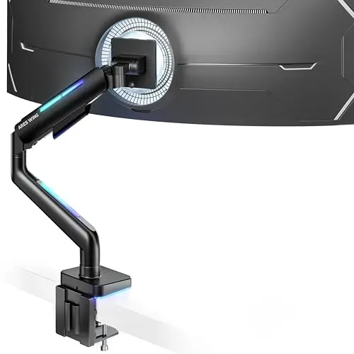 Ultrawide Monitor arm for 17-49'' Heavy Duty Screen up to 44lbs, Gas Spring Single Monitor Arm with RGB Light, Adjustable Gaming Computer Monitor Arm for Desk, Black