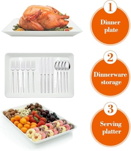 AMGBZT Serving Tray Platter, 4 Pack Food Tray for Veggie Fruit Snack Dessert Cookie Cheese, Food Trays for Party Supplies Display, Plastic Platters for Serving Food, Large White Trays, BPA Free 6