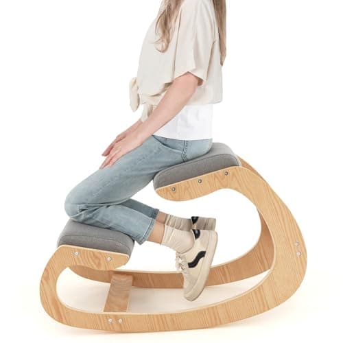 Giantex Ergonomic Kneeling Chair, Posture Chair for Desk with Cushion, Solid Wood Frame, Max Load 330 Lbs, Comfortable Ergo Rocking Kneel Chair for Office Home Study (Gray)