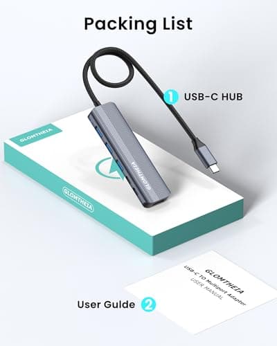 Glomtheia USB C Hub HDMI Multiport Adapter Dongles for MacBook Pro/Air Mac iPad Laptop, Tpye C Docking Station Multiple Dock with 4k@30Hz HDMI, USB A 3.0, USB C 3.0, 100W Pass Through Charging 7