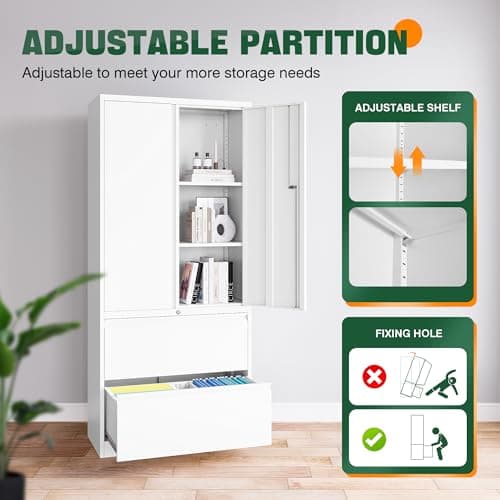 Letaya Metal Storage Cabinets for Home Office,File Cabinet-2 Drawers with Lock and Adjustable Shelves-Hang Legal/Letter/A4/F4 Size Filing-White 6