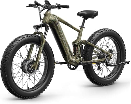 PUCKIPUPPY Dual Motor Electric Bike for Adults 1600W, 48V 20AH Battery with Torque Sensor, Full Suspension, 26" Fat Tire, 28MPH, 80 Mile Range, 8 Speed Mountain Electric Bicycle, Golden Retriever Pro