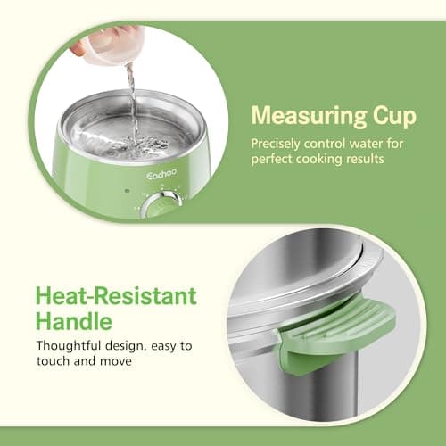 Hard Boiled Egg Cooker - CACHOO 14-Egg Rapid Stainless Steel Egg Boiler with 30-Min Timer & Auto Shut Off, Compact Electric Vegetable Steamer for Cooking, Dishwasher Safe, Retro Green 7