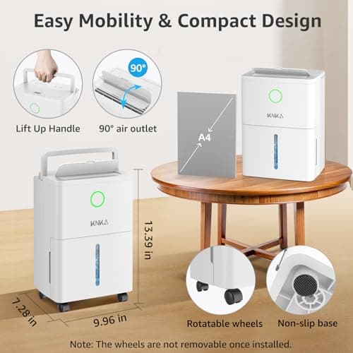 KNKA 1600 sq.ft Dehumidifier for Basement, 21 Pint Dehumidifiers for Home with Drain Hose, Continuous Drainage, Washable Filter, Intelligent Humidistat for Bedroom, Bathroom, Large Room 8